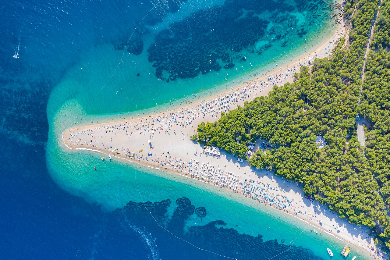 Aerial view of Zlatni Rat beach on Brač